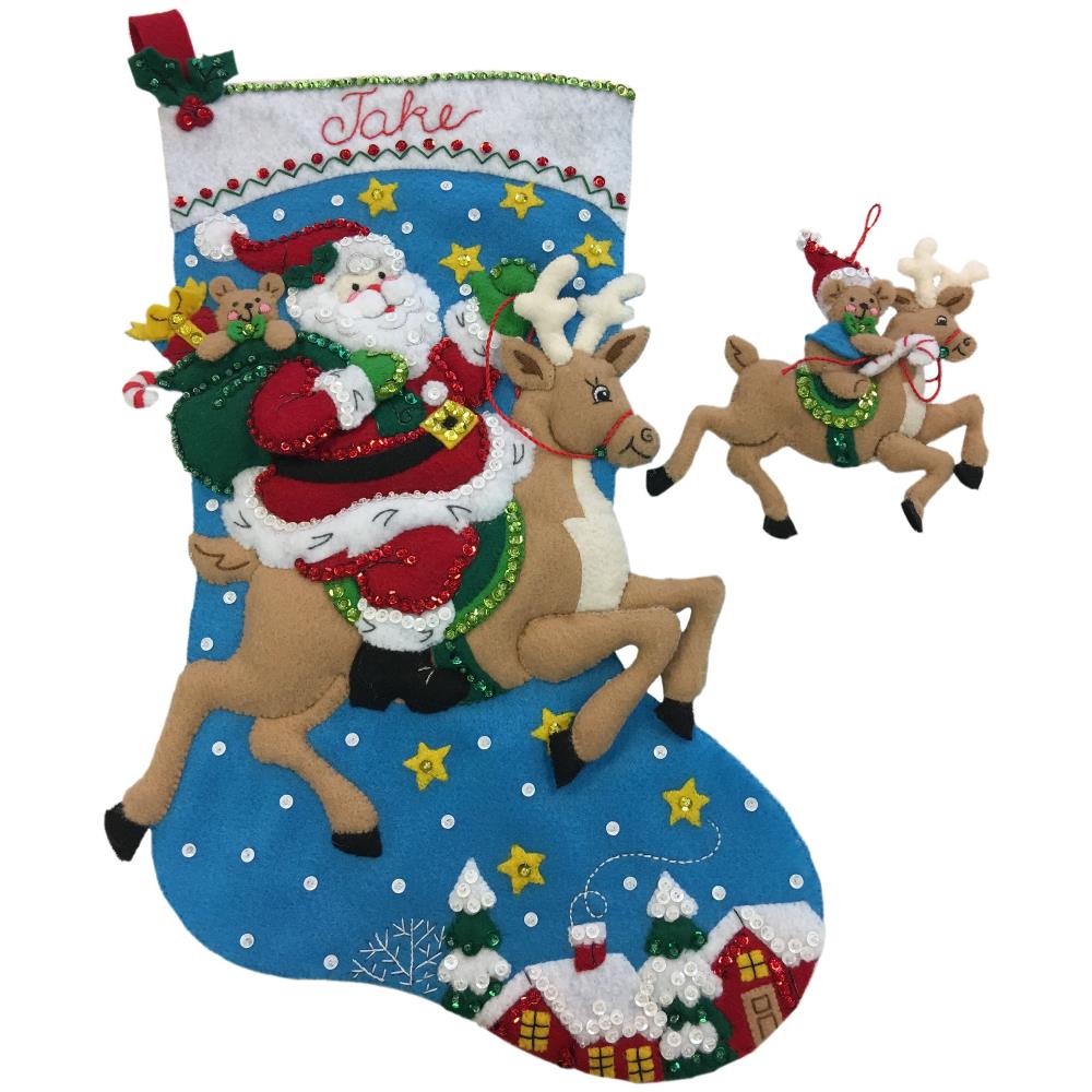 Christmas Decorations, DIY Stocking Kit, Santa & Reindeer Christmas Stocking Christmas Stocking Sew Your Own Kit, Reindeer Santa Yarn Designers Boutique