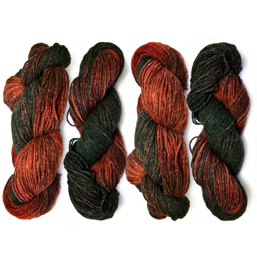 Hand Dyed Yarn, Silk & Wool DK Weight, Salmon & Spruce Salmon & Spruce, DK Wool & Silk Blend Yarn Designers Boutique