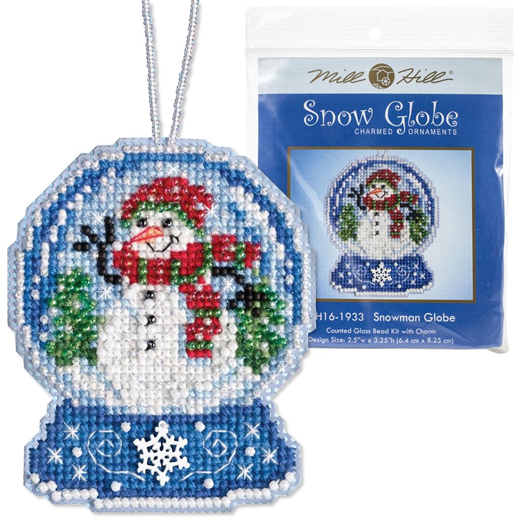Christmas Ornaments, Snow Globes with Frosty Beaded Cross Stitch Kit Snow Globe Cross Stitch Ornament Kits Yarn Designers Boutique